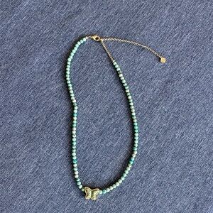 Kendra Scott Aqua Beaded Necklace with Gold Butterfly